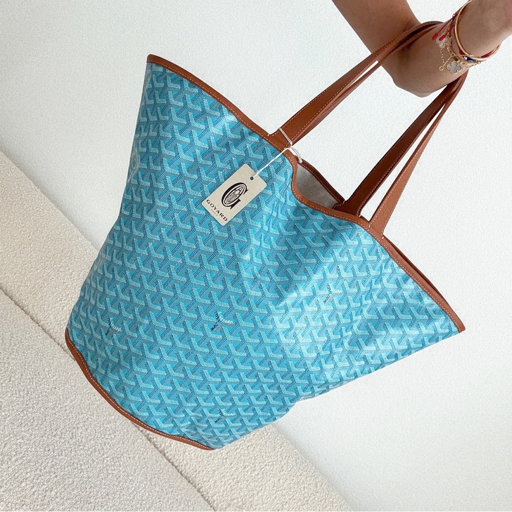 Goyard Belharra Shoulder Tote Bag in Reversible Turquoise & Tan